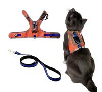TRAVEL CAT The Pathfinder Cat Harness with GPS Tracker Pocket - Powered by Tractive - Escape Proof Cat Harness for Small, Orange, Topographic Pattern