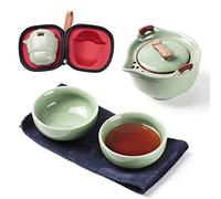 Travel Ceramic Tea Pot Set, Chinese Kung Fu Teapot 1 Pot 2 Mini Cup Porcelain Gongfu Teacups with Infuser Portable Bag All in One for Picnic Outdoor Camping Hotel
