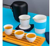 Travel Ceramic Tea Pot Set Chinese Kung Fu Teapot, 1 Pot 3 Mini Cups Porcelain Teacups with Tea Infuser Portable Bag for Outdoor Picnic