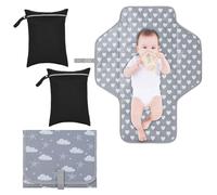 Travel Changing Mat, Baby Portable Foldable Changing Pad Travel, for Family and Outdoor Use (Gray White Cloud Color with 2 Wet Dry Bags)