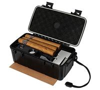 Travel Cigar Humidor Box Case with Accessories & Spanish Cedar & Humidifier & Cigar Cutter & Stand & Punch Cutter - Holds 12-15 Cigars - Waterproof, Crushproof, Airtight & Portable