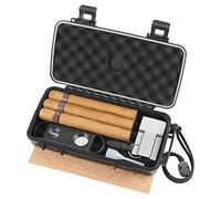 Travel Cigar Humidor Box Case with Accessories & Spanish Cedar & Humidifier & Cigar Cutter & Stand & Punch Cutter - Holds 4-5 Count, Waterproof, Crushproof, Airtight Seal, Portable