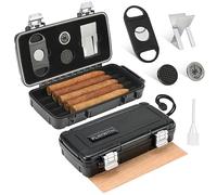 Travel Cigar Humidor Box Case with Cigar Accessories Cigar hygrometer &Spanish Cedar& Humidifier &Cigar Cutter &Cigar Stand Separate accessory storage space Can Hold 4-5 Count -Cigar The Best Gifts