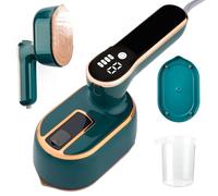 Travel Clothes Steamer Portable Iron, LCD Screen 2 in 1 Powerful Steam Clothing 100ML Wrinkles Remover for Garments, 1000W 15S Fast Heat-up, Iron for Travel, Home, Office - Green