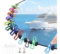 Travel Clothesline for Cruise Retractable Clothesline with 12 Clothesline Clips 2 Strong Magnets Hooks 4 Luggage Tags Camping Portable Clothesline for Hotel Room RV Indoor Cruise Ship Essentials 2026