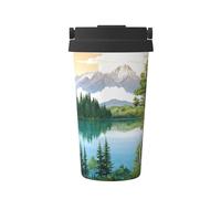 Travel Coffee Cup-Mountain Lake View Sunny Day Nature Printed Carry Insulated Coffee Mug, Double Wall Vacuum Insulated For Hot & Cold, 500ml Coffee Compatible For Men'S And Women'S Gift Coffee Mugs