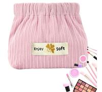 Travel Corduroy Pouch - 2 Pieces Corduroy Makeup Bag | Small Makeup Bag | Corduroy Travel Cosmetic Bag, Multifunctional Hair Tie Storage Bag for Women and Girls, Corduroy Bag for Valen, Pink, see