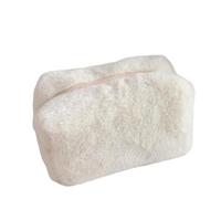 Travel Cosmetic Bag 1 Pc Solid Color Fur Makeup Bag for Women Soft Travel Cosmetic Bag Organizer Case Young Lady Make Up Case Necessaries for Travelling(White)