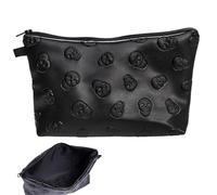 Travel Cosmetic Bag - 22*18*13.5cm PU Leather Waterproof Skull Makeup Pouch | Zippered Storage Bag For Skin Care Products | Cosmetic Bags Made Of PU Leather With A Skull Design Black Bags For Toiletri