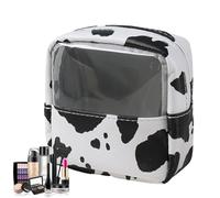 Travel Cosmetic Bag - Cow Print Toiletry Makeup Bag Pouch - Large Capacity Makeup Case with Portable Handle for Skincare Toiletries Shampoo, Birthday for Women Girls