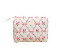 Travel Cosmetic Bag Flowers Toiletry Bag Cosmetic Bag with Floral Pattern with Zip Soft, Easy to Fold and Portable Suitable for Business Trips, Holidays, Weddings, Pink With Handheld Model, see