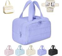 Travel Cosmetic Bag Large Capacity Wide-Open Travel Bag Waterproof Portable Makeup Bag Organizer with Divider and Handle for Accessories Essentials Toiletries Women (Light Purple)