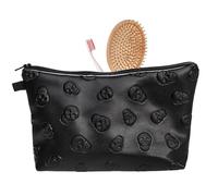 Travel Cosmetic Bag | PU Leather Waterproof Skull Makeup Pouch | Zippered Storage Bag for Skin Care Products, Portable Black for Toiletries, Jewelry & Glasses