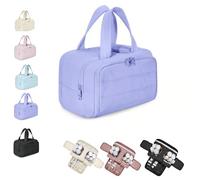 Travel Cosmetic Bag,Puffy Cosmetic Makeup Bag Organizer with Handle for Accessories,Essentials, Large Capacity Wide-Open Travel Cosmetic Bag with 4 Compartments, Lightweight Waterproof (Light Purple)