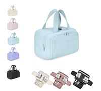 Travel Cosmetic Bag,Puffy Cosmetic Makeup Bag Organizer with Handle for Accessories,Essentials, Large Capacity Wide-Open Travel Cosmetic Bag with 4 Compartments, Lightweight Waterproof (Light Blue)