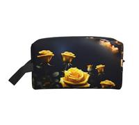 Travel Cosmetic Bag - Reusable Dopp Kit, Beautiful Yellow Roses Print Storage Pouch, Multi-Use Organizer for Toiletries, Makeup
