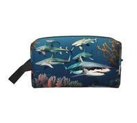 Travel Cosmetic Bag - Reusable Dopp Kit, Sharks Under The sea Print Storage Pouch, Multi-Use Organizer for Toiletries, Makeup