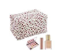 Travel Cosmetic Bag, Soft Cotton Portable Cosmetic, Quilted Zipper Pouch with Plaid Lining, Travel Supplies Organizer for Eyeliner, Face Creams, and Lipsticks, Pink/Blue/Red/Purple, Red, Se référer au