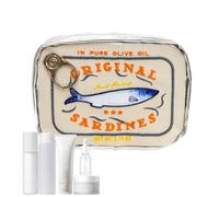 Travel Cosmetic Bag - Toiletry Pouch Cosmetics Organizer Bag, Creative Cute Canned Fish Design Aesthetic Storage for Eye Shadow Skincare Product, Zipper Hardware, Printed Canvas Shroud | Naut