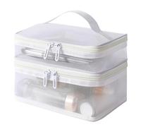 Travel Cosmetic Bag Travel 2 Layers Cosmetic Organizer Bag Transparent Folding Mesh Zipper Storage Pouch Large Capacity Makeup Wash Kit Bag for Travelling(White)