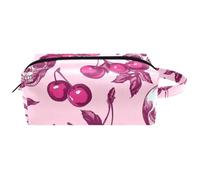 Travel Cosmetic Bags Brush Pouch with Handle, Cherries Skulls on a Pink Background Water-Resistant Toiletry Bag Accessories Organizer for Women Girls