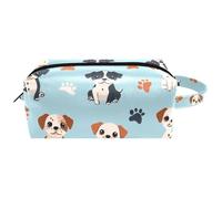 Travel Cosmetic Bags Brush Pouch with Handle, Cute Dogs Bones and Paws on Light Blue Water-Resistant Toiletry Bag Accessories Organizer for Women Girls