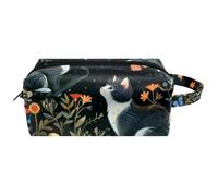 Travel Cosmetic Bags Brush Pouch with Handle, Little Kittens Walk Among Flowers and Butterflies Water-Resistant Toiletry Bag Accessories Organizer for Women Girls