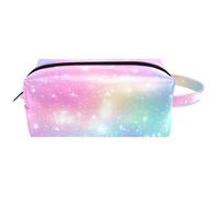 Travel Cosmetic Bags Brush Pouch with Handle, Pink Fantasy Sky and Glitter Stars Pattern Water-Resistant Toiletry Bag Accessories Organizer for Women Girls