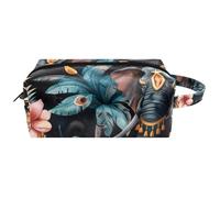 Travel Cosmetic Bags Brush Pouch with Handle, Watercolor Indian Elephant Pineapple Leaves Water-Resistant Toiletry Bag Accessories Organizer for Women Girls