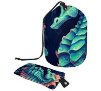 Travel Cosmetic Bags Bucket Makeup Bag, Blue Underwater Seahorse Women Portable Foldable Cases, Multifunctional Toiletry Bucket Bags Round Organizer Storage