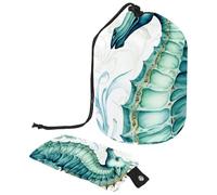 Travel Cosmetic Bags Bucket Makeup Bag, Blue Vintage Seahorse Women Portable Foldable Cases, Multifunctional Toiletry Bucket Bags Round Organizer Storage