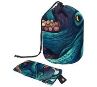 Travel Cosmetic Bags Bucket Makeup Bag, Cool Blue Octopus Seaworld Women Portable Foldable Cases, Multifunctional Toiletry Bucket Bags Round Organizer Storage
