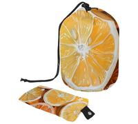 Travel Cosmetic Bags Bucket Makeup Bag, Full and Slices of Orange and Lemon Women Portable Foldable Cases, Multifunctional Toiletry Bucket Bags Round Organizer Storage