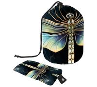 Travel Cosmetic Bags Bucket Makeup Bag, Green Dragonfly Women Portable Foldable Cases, Multifunctional Toiletry Bucket Bags Round Organizer Storage
