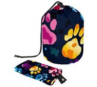 Travel Cosmetic Bags Bucket Makeup Bag, Paw Prints Women Portable Foldable Cases, Multifunctional Toiletry Bucket Bags Round Organizer Storage