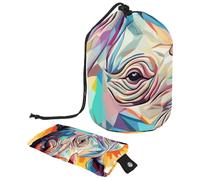 Travel Cosmetic Bags Bucket Makeup Bag, Rainbow Mosaic Rhino 8 Women Portable Foldable Cases, Multifunctional Toiletry Bucket Bags Round Organizer Storage