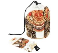 Travel Cosmetic Bags Bucket Makeup Bag, Retro Art Indian Elephant 50 Women Portable Foldable Cases, Multifunctional Toiletry Bucket Bags Round Organizer Storage