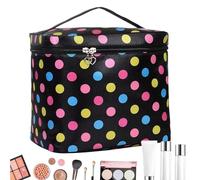 Travel Cosmetic Bags for Women | Square Handle Cosmetic Bag - Colorful Dots Design Makeup Bag Zipper Pouch Large with Compartments Make Up Bag Makeup Organizer Case with Dividers