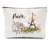Travel Cosmetic Makeup Bag Gift - White Paris Make Up Bag Eiffel Tower Cosmetic Zipper Travel Organizer Pouch Beauty Gifts for Women Graduation Gift Friend Stident Teather Trave Essentials