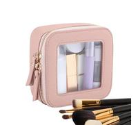 Travel Cosmetic Organizer, Waterproof Makeup Case, 5.04 x 4.92 inches, Portable Storage Bag, Authentic PU Leather, Zippered Closure for Traveling, Home, Camping, pink, Se référer au descriptif, Refer