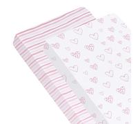 Travel Cot Sheets 120x60cm Fitted 2 Pack-100% Cotton, Pink Print for Girl