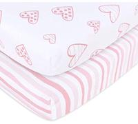 Travel Cot Sheets 95x65cm Fitted 2 Pack - 100% Jersey Knit Cotton, Pink | Ultra soft & breathable jersey knit cotton for a cozy night's sleep. Compatible with Graco & Red Kite travel cots.