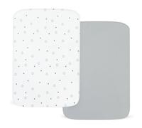 Travel Cot Sheets 95x65cm Fitted, Soft, Breathable & Easy Care, 2 Pack of Baby Fitted Sheets, Grey & White Star