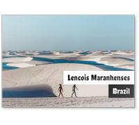 Travel Couple Trek Across Giant Sand Dunes with Lagoons in Lencois Maranhenses, One of The Most Stunning Tourist Attractions in North-east Brazil, Fridge Magnet