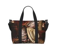 Travel Cowboy Black Hat Western Boots Print Duffel Bag for Men Women,Lightweight Waterproof Tote Bags with Zipper,Trendy Crossbody Bag
