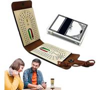 Travel Cribbage Board Game Set with Cards and Pegs - Foldable Wooden Cribbage Board in Faux Leather Case, Portable Cribbage Set with Storage for Camping, Game Nights, and Gifts