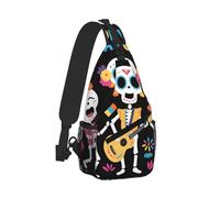 Travel Crossbody Bag Chest Sling Pack Lightweight Casual Shoulder Backpack for Cycling, Band of Mariachi Skeletons