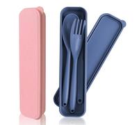 Travel Cutlery Set, 2 PCS Portable Camping Cutlery Plastic Knife Fork Spoon Set with Case Reusable Travel Utensils for Picnic School Office Lunch (Pink, Blue)