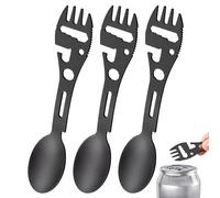 Travel Cutlery Set, 3 Pack Titanium Coated Spork Reusable Portable Camping Utensil, Bottle Can Opener Outdoor Spoon Fork Eating Multi-Tool for Hiking