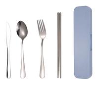 Travel Cutlery Set, 5-Piece Blue Utensils with Compact Case, Lightweight and Durable Design, Ideal for Travel, School Lunch, and Office Meals